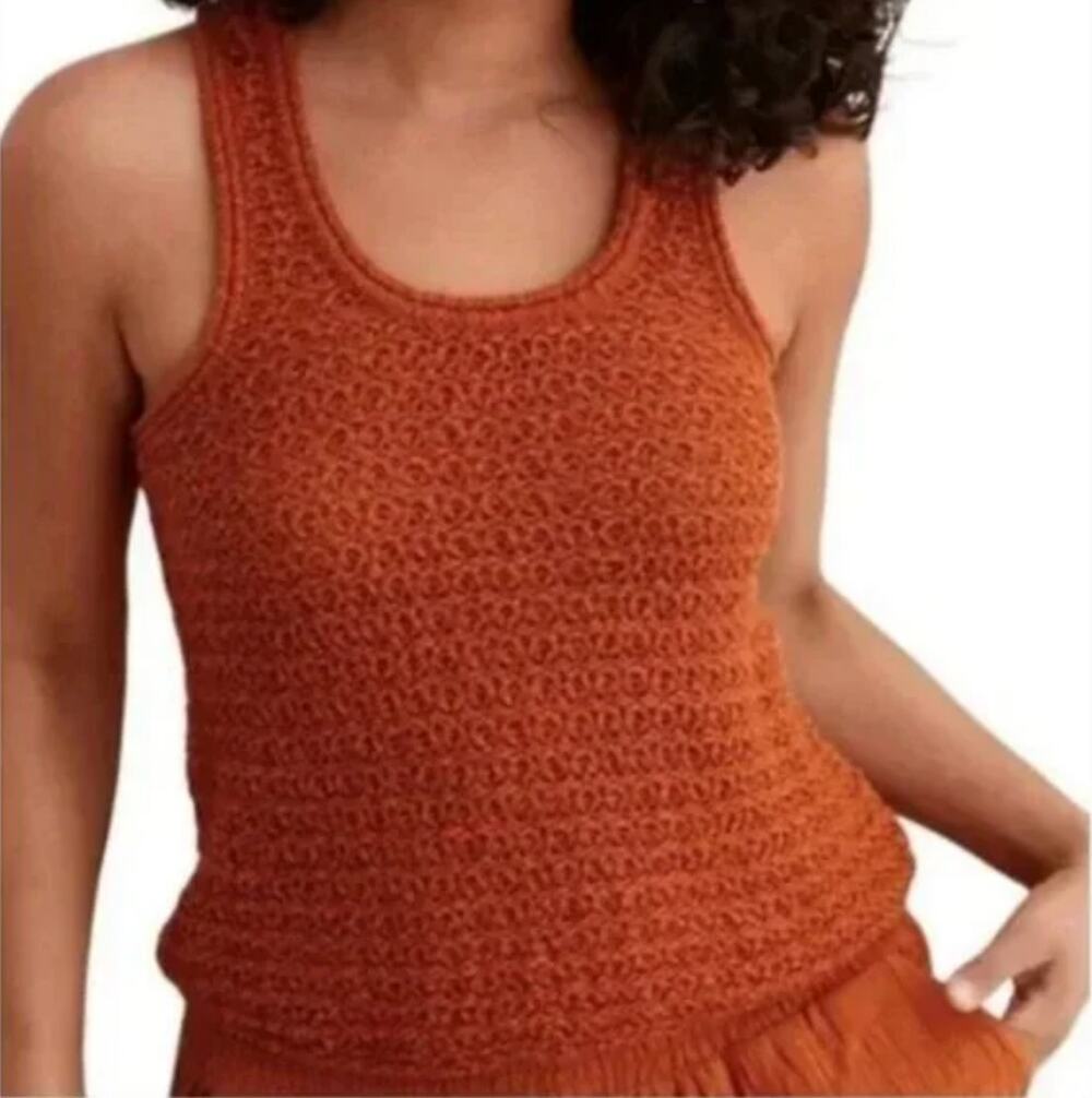 Aerie Crochet Tank Top Sweater Cover Up Knit Scoop Neck Burnt Orange XS